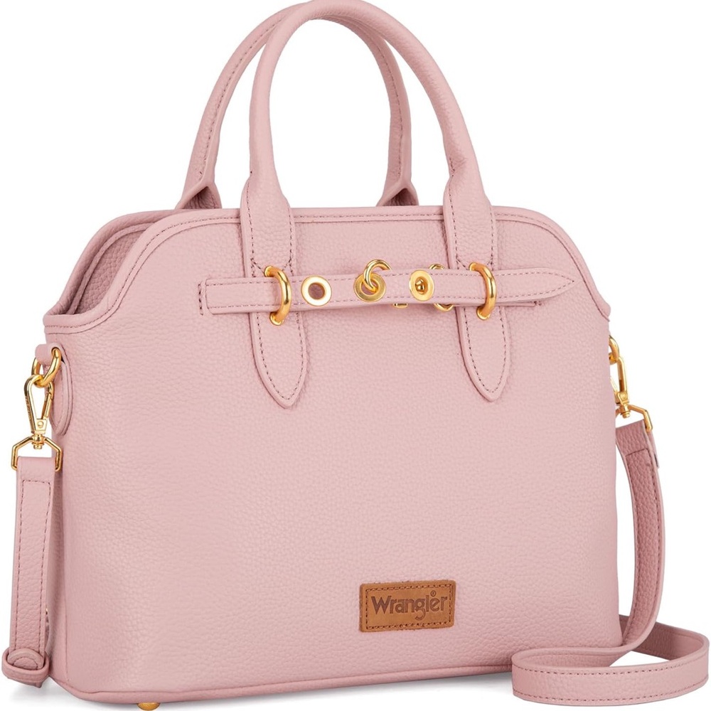 Wrangler Blush Pink Leather Satchel with Gold Hardware